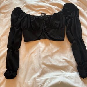 Nasty Gal Black Puff Sleeve Cropped Blouse